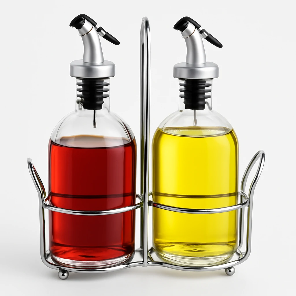 Distributeur d'huile et de vinaigre Bouteille en verre avec support 2 pcs