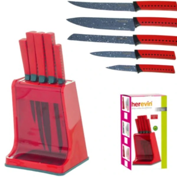 Ensemble de Couteaux 5pcs + Base Rouge
