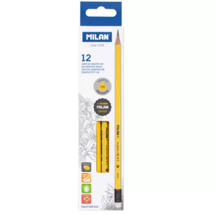 Boîte 12 crayons graphite HB couleur jaune avec gomme