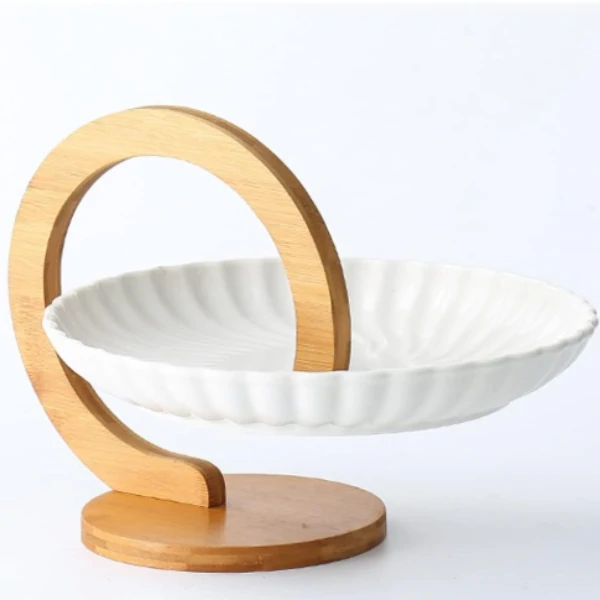 Corbeille à Fruits Design en Céramique & Bois Naturel