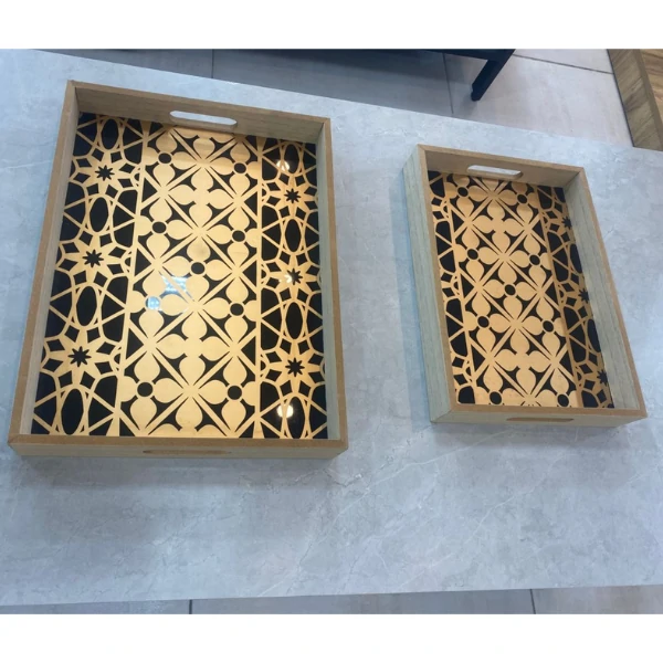 Plateau à Servir 2pcs – Motifs Dorés