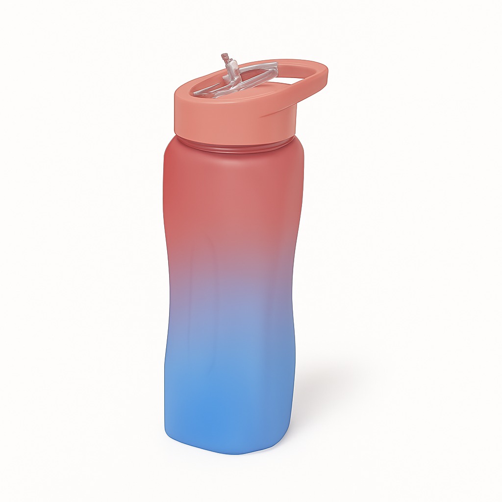 Gourde Plastique Rouge-bleu avec Paille