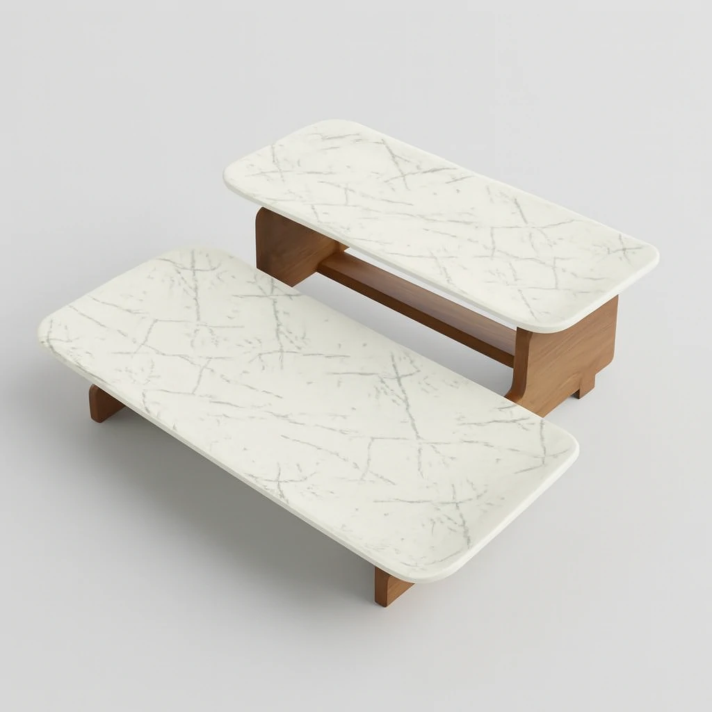 Présentoir à deux niveaux effet marbre – Design moderne et épuré